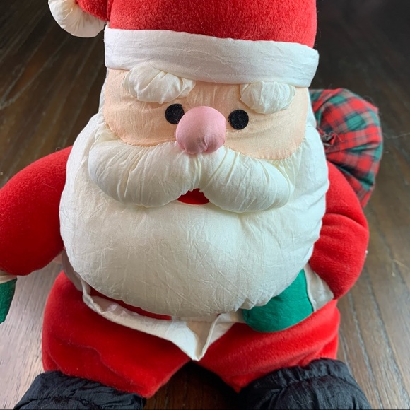 1993 Gibson Greetings Plush 11” Santa Claus Puffy Nylon Christmas Plaid Bag - Picture 2 of 9